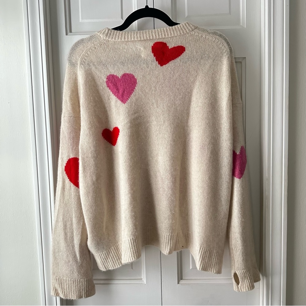 ZADIG VOLTAIRE Markus Cashmere Sweater Cream with Red and Pink Hearts EUC small - Picture 7 of 7
